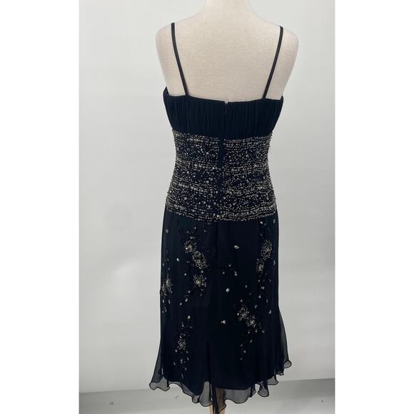 Vintage Y2k Bicici Silk Beaded Dress Empire Waist Pleated Silver Black Womens 10 - Picture 8 of 13